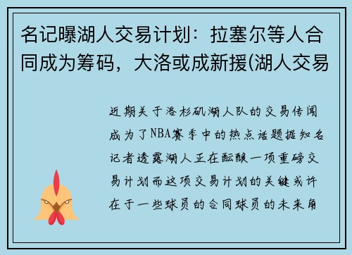 名记曝湖人交易计划：拉塞尔等人合同成为筹码，大洛或成新援(湖人交易拉文最新消息)